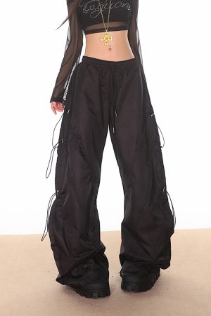 High-End Women's Wide-Leg Curved Knife Drawstring Cargo Pants - 2025 Fashion Trend, Slim Fit, Chic Paris Style