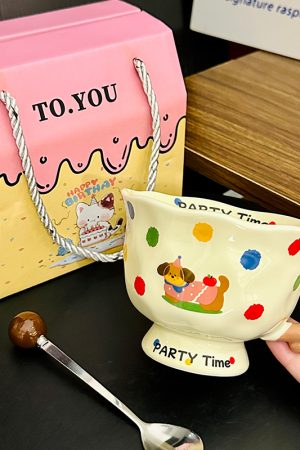 High-Footed Cute Heart Ceramic Water Cup - Wide-Mouth Breakfast Mug for Girls