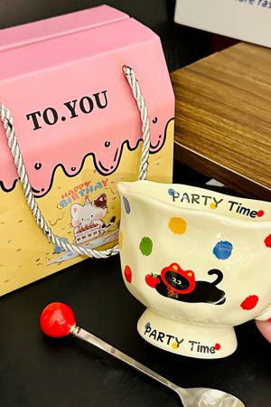 High-Footed Cute Heart Ceramic Water Cup - Wide-Mouth Breakfast Mug for Girls