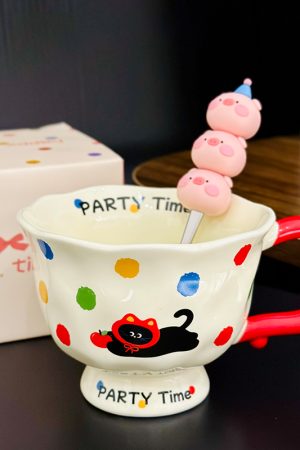 High-Footed Cute Heart Ceramic Water Cup - Wide-Mouth Breakfast Mug for Girls