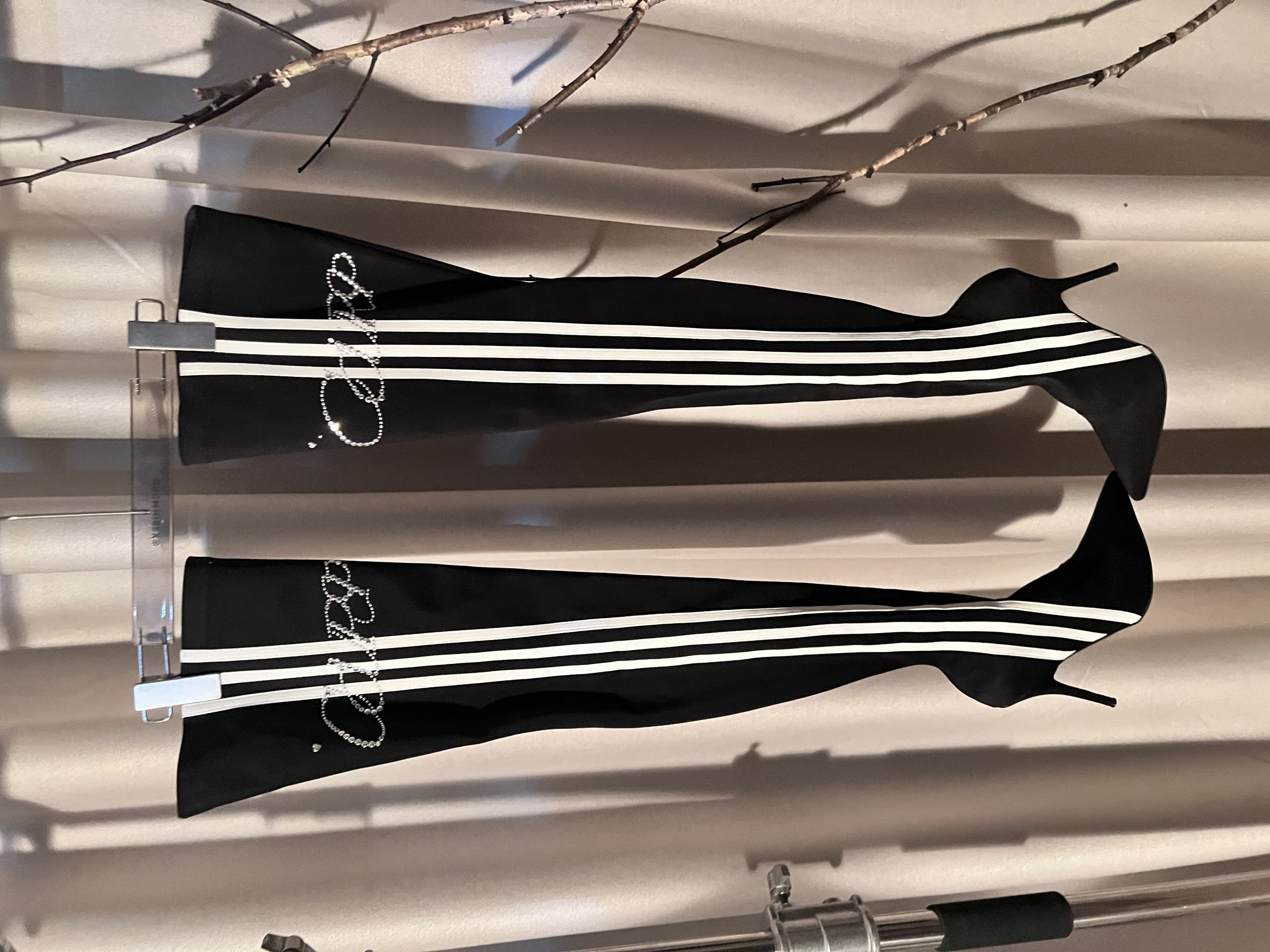 High Heeled Long Boots for Women - Slim Three Stripes Design with Rhinestones, Elastic Fit, Autumn/Winter Fashion, Hot Girl Style High Heeled Long Boots for Women - Slim Three Stripes Design with Rhinestones, Elastic Fit, Autumn/Winter Fashion, Hot Girl Style