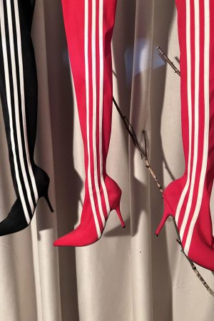 High Heeled Long Boots for Women - Slim Three Stripes Design with Rhinestones, Elastic Fit, Autumn/Winter Fashion, Hot Girl Style