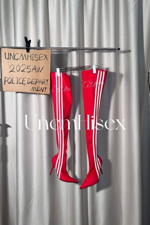 High Heeled Long Boots for Women - Slim Three Stripes Design with Rhinestones, Elastic Fit, Autumn/Winter Fashion, Hot Girl Style