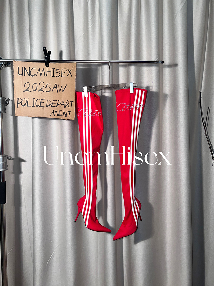 High Heeled Long Boots for Women - Slim Three Stripes Design with Rhinestones, Elastic Fit, Autumn/Winter Fashion, Hot Girl Style High Heeled Long Boots for Women - Slim Three Stripes Design with Rhinestones, Elastic Fit, Autumn/Winter Fashion, Hot Girl Style