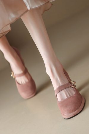 High-Heeled Mary Jane Shoes for Women - Chunky Heel, Single Strap, Genuine Leather, Elegant Wedding Banquet Style