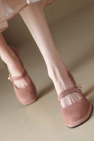 High-Heeled Mary Jane Shoes for Women - Chunky Heel, Single Strap, Genuine Leather, Elegant Wedding Banquet Style