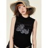 High-Neck Printed Black T-Shirt Top for Women - Spicy Girl Summer Vest, Slim Fit American Style, Trendy and Chic