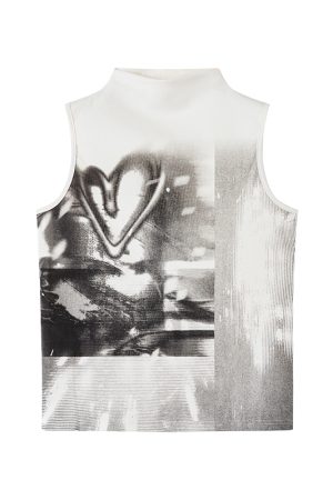 High-Neck Sleeveless Graffiti Tank Top - Trendy Casual Streetwear for Summer, Boho Style, Urban Fashion, 90s Inspired