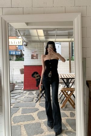 High-Quality Comic Print Long Legs Women's Vintage Mid-High Waist Slimming Flared Jeans for Summer Fashion