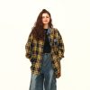 High-Quality Retro Checkered Shirt for Women, Loose Yellow Plaid Top, Versatile Fall Fashion, Vintage Style, 90s Inspired