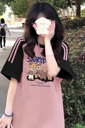 High Street American-Style Three-Stripe Short Sleeve T-Shirt for Girls - Summer Model for Middle & High School Students