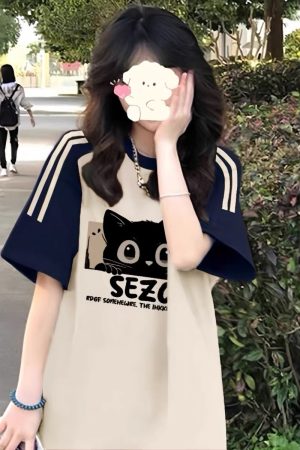 High Street American-Style Three-Stripe Short Sleeve T-Shirt for Girls - Summer Model for Middle & High School Students