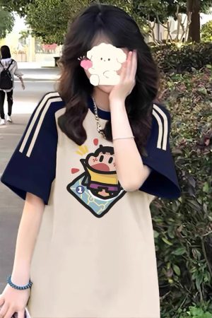 High Street American-Style Three-Stripe Short Sleeve T-Shirt for Girls - Summer Model for Middle & High School Students