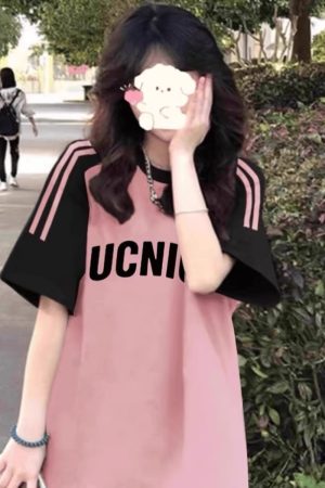 High Street American-Style Three-Stripe Short Sleeve T-Shirt for Girls - Summer Model for Middle & High School Students