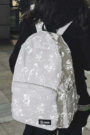High Street Graffiti Reflective Backpack for Students - Large Capacity Unisex Design for Men and Women