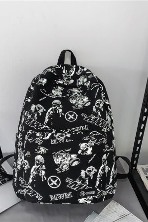 High Street Graffiti Reflective Backpack for Students - Large Capacity Unisex Design for Men and Women