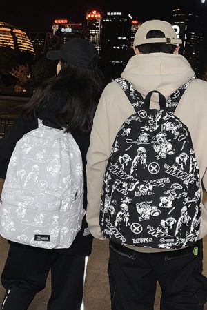High Street Graffiti Reflective Backpack for Students - Large Capacity Unisex Design for Men and Women