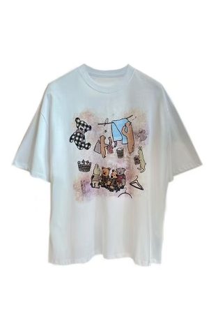 High Street Graffiti Short-Sleeve T-Shirt for Women - Casual Loose-Fit Summer Tee with Sit and Eat Graphic, Trendy Urban Style