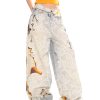 High Street Slimming Casual Wide-Leg Denim Pants with Fire-Burn Lace Print - Trendy 90s Inspired Heavyweight Design