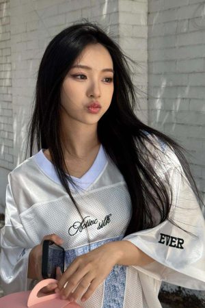 High Street V-Neck Short Sleeve Women's Summer Digital Print Jersey T-Shirt, Unique Loose Color-Blocking Top, American Style