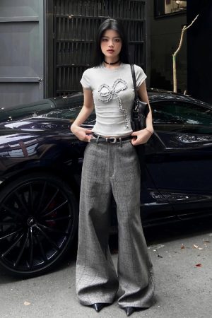 High Street Women's Summer Pleated Bow Short Sleeve Vintage Slim-Fit Top - American Style Sporty Chic Fashion