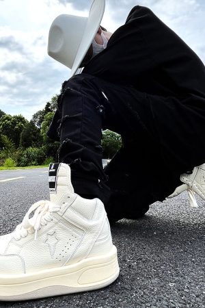 High-Top Sneakers for Men & Women, Trendy Streetwear Sports Shoes, Thick-Soled All-White Martin Boots, Height-Increasing Style