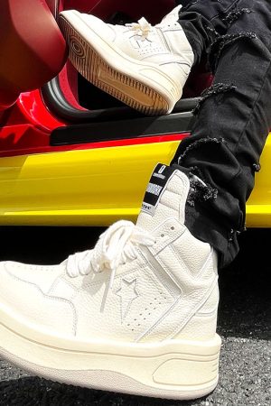 High-Top Sneakers for Men & Women, Trendy Streetwear Sports Shoes, Thick-Soled All-White Martin Boots, Height-Increasing Style