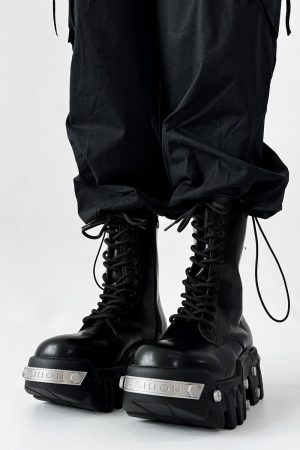 High-Top Studded Martin Boots for Men - European Punk Style Motorcycle Shoes, Height-Increasing Streetwear, Cosplay Fashion
