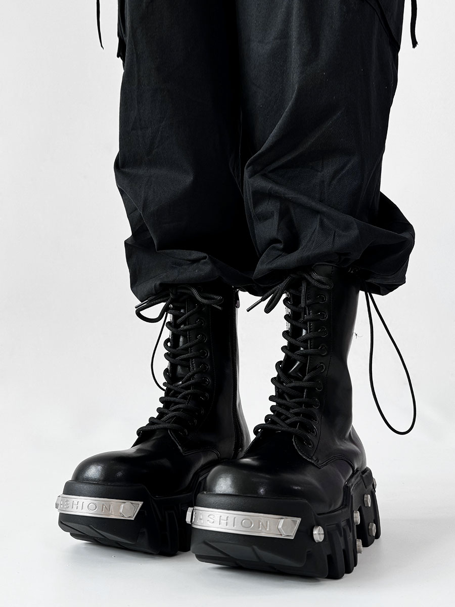 High-Top Studded Martin Boots for Men - European Punk Style Motorcycle Shoes, Height-Increasing Streetwear, Cosplay Fashion High-Top Studded Martin Boots for Men - European Punk Style Motorcycle Shoes, Height-Increasing Streetwear, Cosplay Fashion