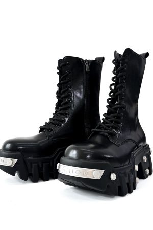 High-Top Studded Martin Boots for Men - European Punk Style Motorcycle Shoes, Height-Increasing Streetwear, Cosplay Fashion