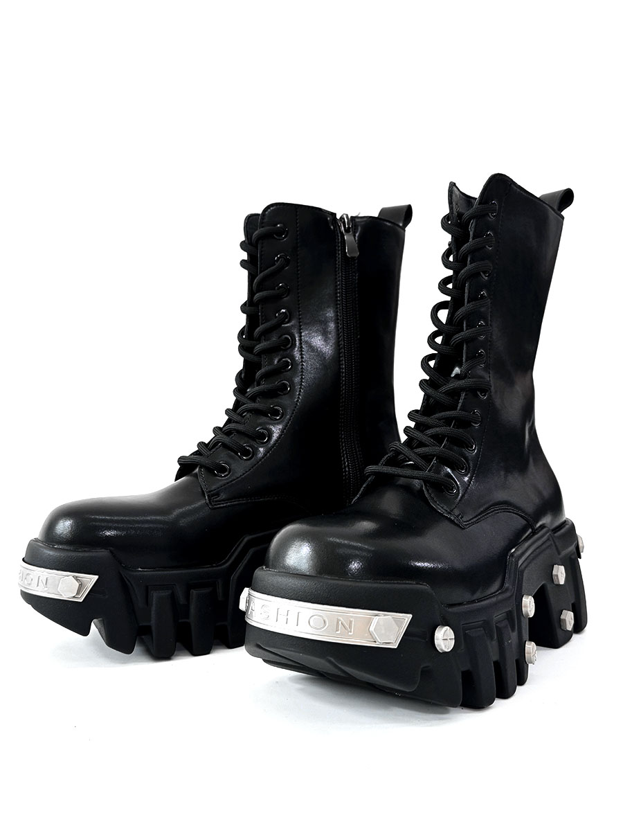 High-Top Studded Martin Boots for Men - European Punk Style Motorcycle Shoes, Height-Increasing Streetwear, Cosplay Fashion High-Top Studded Martin Boots for Men - European Punk Style Motorcycle Shoes, Height-Increasing Streetwear, Cosplay Fashion