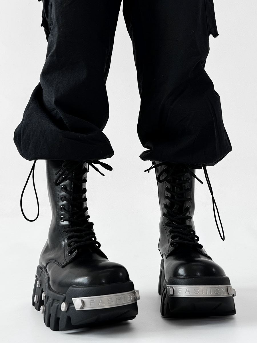 High-Top Studded Martin Boots for Men - European Punk Style Motorcycle Shoes, Height-Increasing Streetwear, Cosplay Fashion High-Top Studded Martin Boots for Men - European Punk Style Motorcycle Shoes, Height-Increasing Streetwear, Cosplay Fashion