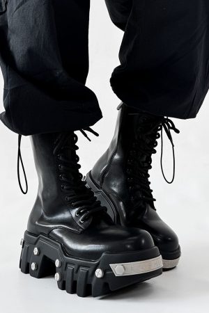 High-Top Studded Martin Boots for Men - European Punk Style Motorcycle Shoes, Height-Increasing Streetwear, Cosplay Fashion