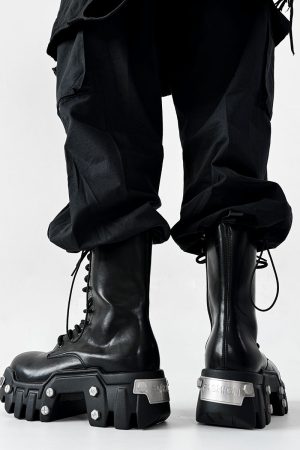 High-Top Studded Martin Boots for Men - European Punk Style Motorcycle Shoes, Height-Increasing Streetwear, Cosplay Fashion