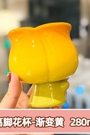 High-Value Peach Ceramic Water Cup with Spoon - Cute Girls' High-Footed Ice Cream Dessert Mug