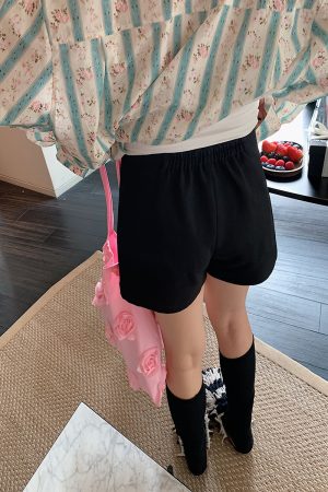 High Waist Casual Loose Black Shorts with Gold Butterfly Knot Cutout for Women - Spring/Summer 2025 Fashion Trend