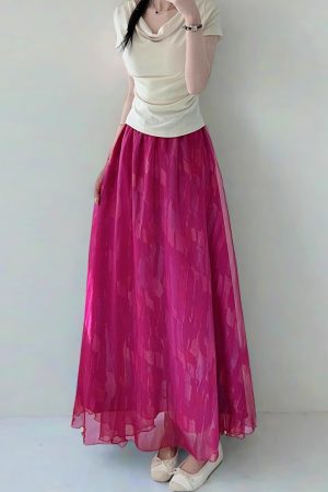 High Waist Colorful Printed Chiffon Skirt for Women - Glossy Long Hem Spring/Summer 2025 Fashion, Ground-Dragging Design