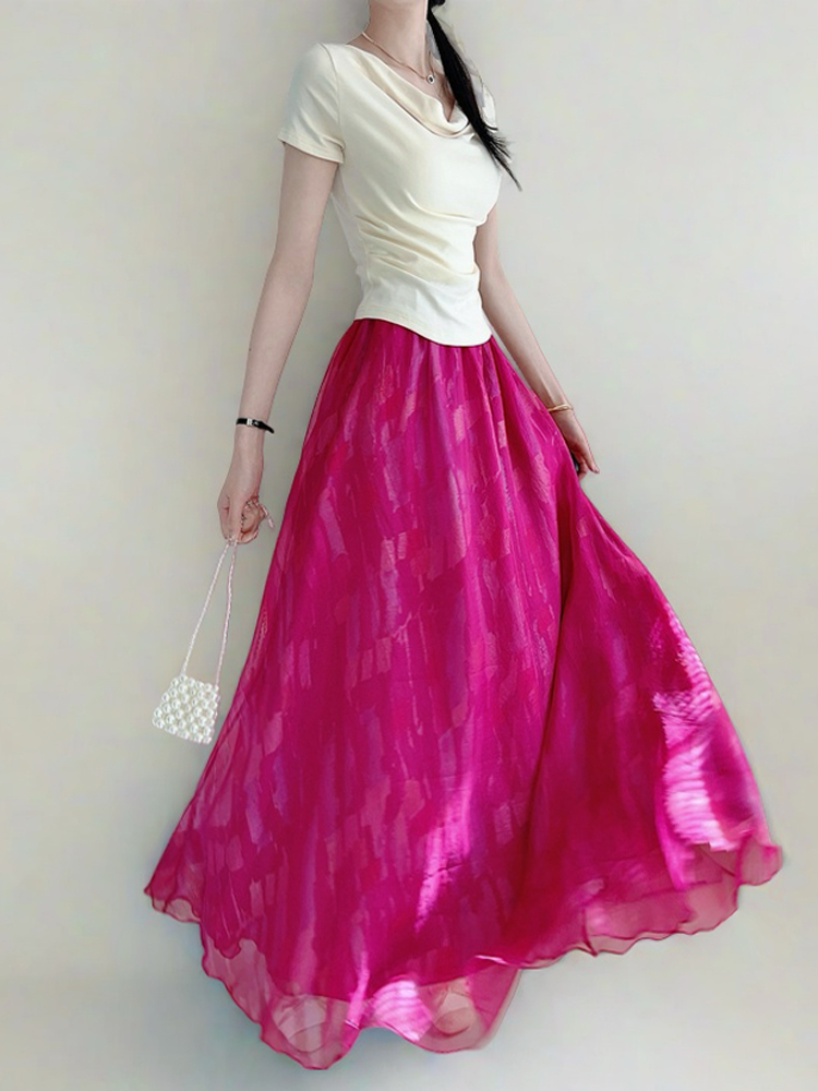 High Waist Colorful Printed Chiffon Skirt for Women - Glossy Long Hem Spring/Summer 2025 Fashion, Ground-Dragging Design High Waist Colorful Printed Chiffon Skirt for Women - Glossy Long Hem Spring/Summer 2025 Fashion, Ground-Dragging Design