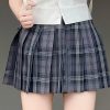 High Waist Pleated JK Plaid Skirt for Women - Cute Pudding Bear Design, Y2K Aesthetic Short Uniform Skirt