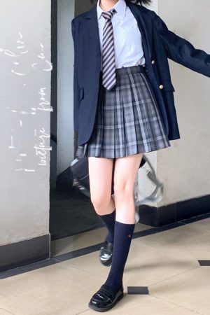 High Waist Pleated JK Plaid Skirt for Women - Cute Pudding Bear Design, Y2K Aesthetic Short Uniform Skirt
