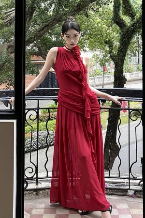 High Waist Sleeveless Dress - Greek Draped Long Skirt for Spring Summer - Sexy Slimming Style for Hot Girl Vibes