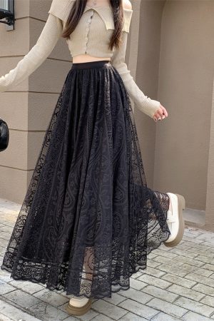 High Waist White Lace Tulle Half Skirt for Women - A-Line Slimming Qipao Underskirt, Elegant Fairy Style Long Dress