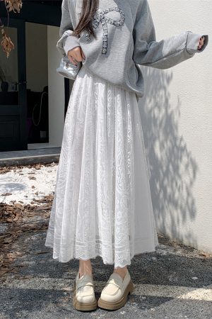 High Waist White Lace Tulle Half Skirt for Women - A-Line Slimming Qipao Underskirt, Elegant Fairy Style Long Dress