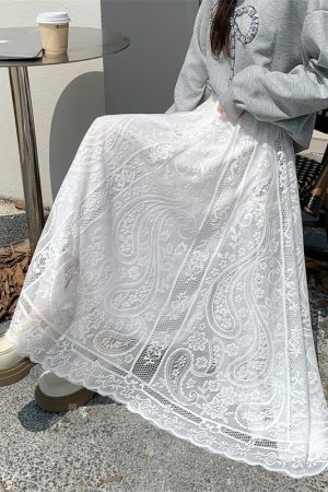 High Waist White Lace Tulle Half Skirt for Women - A-Line Slimming Qipao Underskirt, Elegant Fairy Style Long Dress