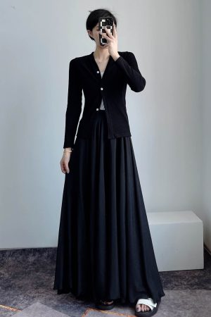 High-Waisted A-Line Long Skirt in Wrinkle-Resistant Cotton-Linen, Solid Color, Large Swing, Slimming Design for Spring & Summer