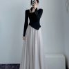 High-Waisted A-Line Long Skirt in Wrinkle-Resistant Cotton-Linen, Solid Color, Large Swing, Slimming Design for Spring & Summer