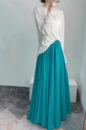 High-Waisted A-Line Long Skirt in Wrinkle-Resistant Cotton-Linen, Solid Color, Large Swing, Slimming Design for Spring & Summer