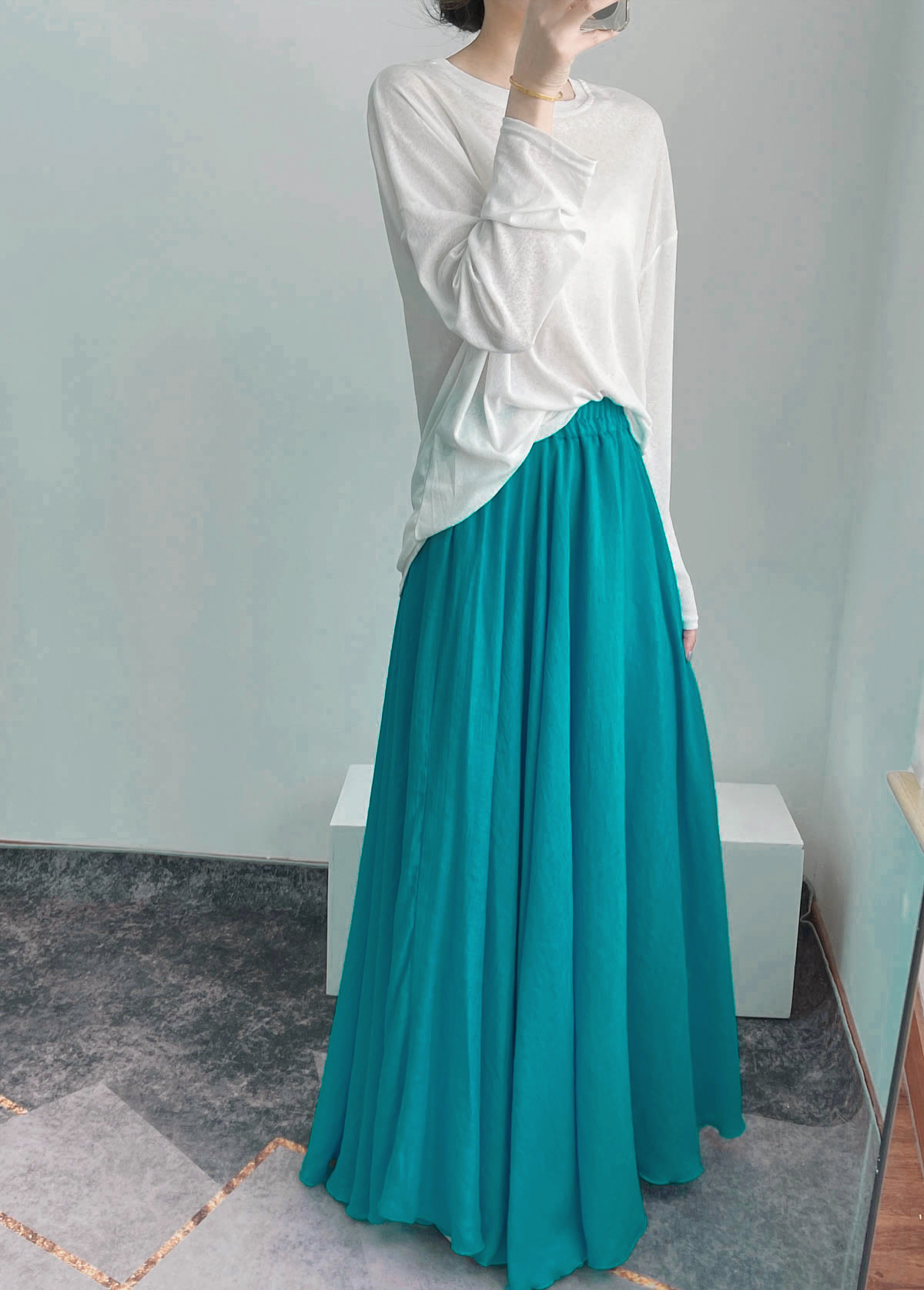 High-Waisted A-Line Long Skirt in Wrinkle-Resistant Cotton-Linen, Solid Color, Large Swing, Slimming Design for Spring & Summer High-Waisted A-Line Long Skirt in Wrinkle-Resistant Cotton-Linen, Solid Color, Large Swing, Slimming Design for Spring & Summer