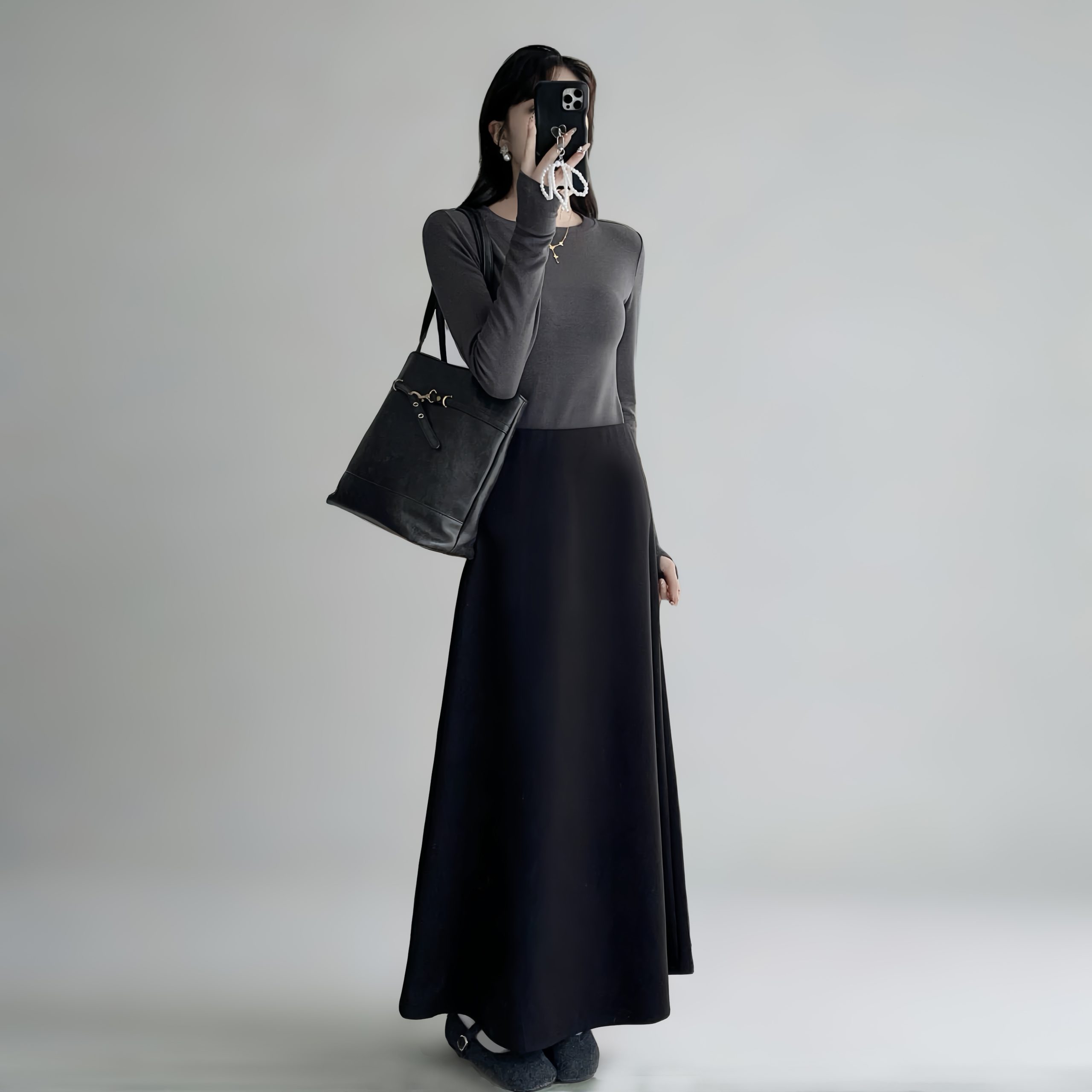 High-Waisted A-Line Long Skirt with Elastic Waist, Loose Fit, Zipper - Versatile Casual Floor-Length Skirt for Spring and Summer High-Waisted A-Line Long Skirt with Elastic Waist, Loose Fit, Zipper - Versatile Casual Floor-Length Skirt for Spring and Summer