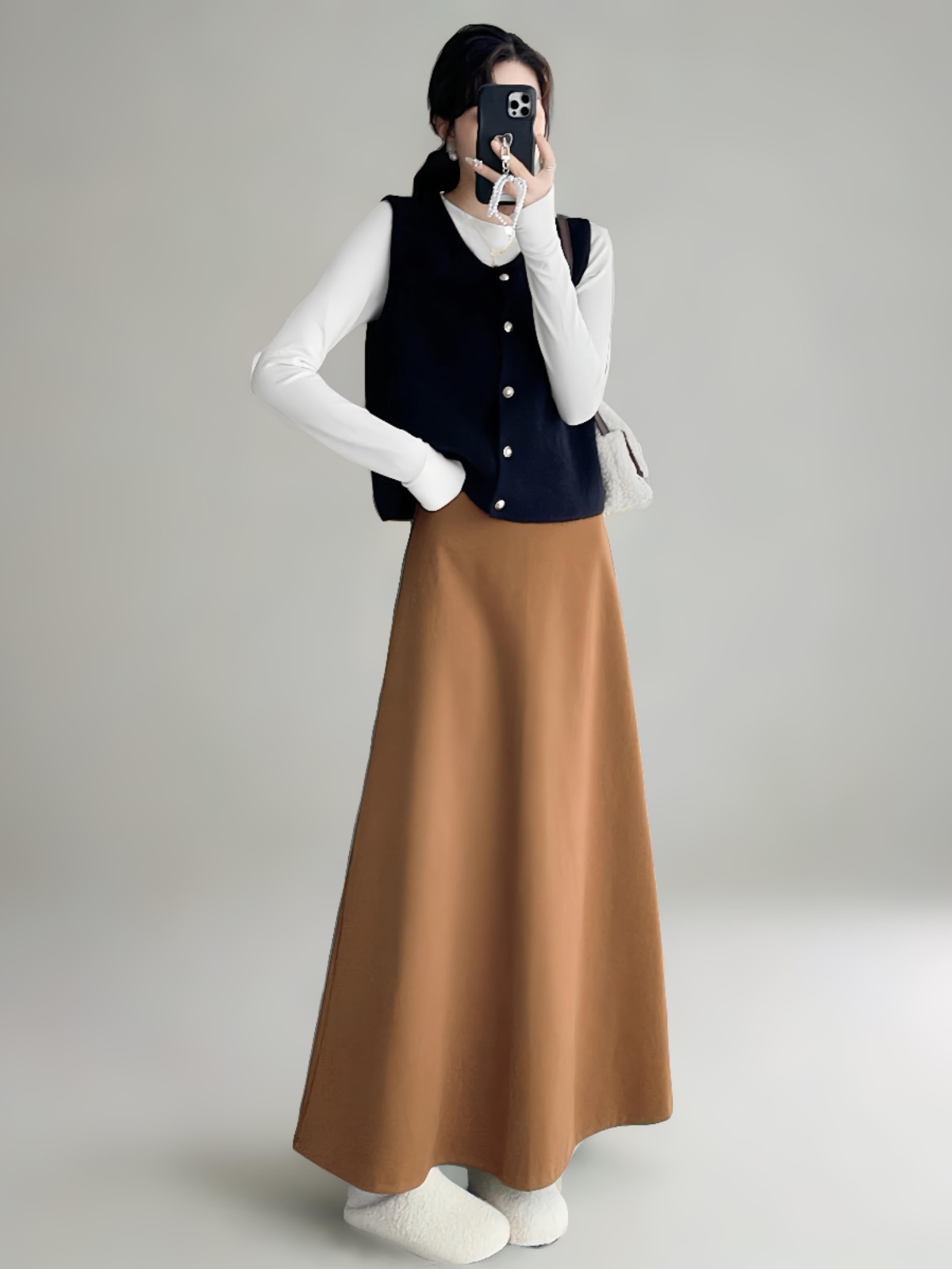 High-Waisted A-Line Long Skirt with Elastic Waist, Loose Fit, Zipper - Versatile Casual Floor-Length Skirt for Spring and Summer High-Waisted A-Line Long Skirt with Elastic Waist, Loose Fit, Zipper - Versatile Casual Floor-Length Skirt for Spring and Summer